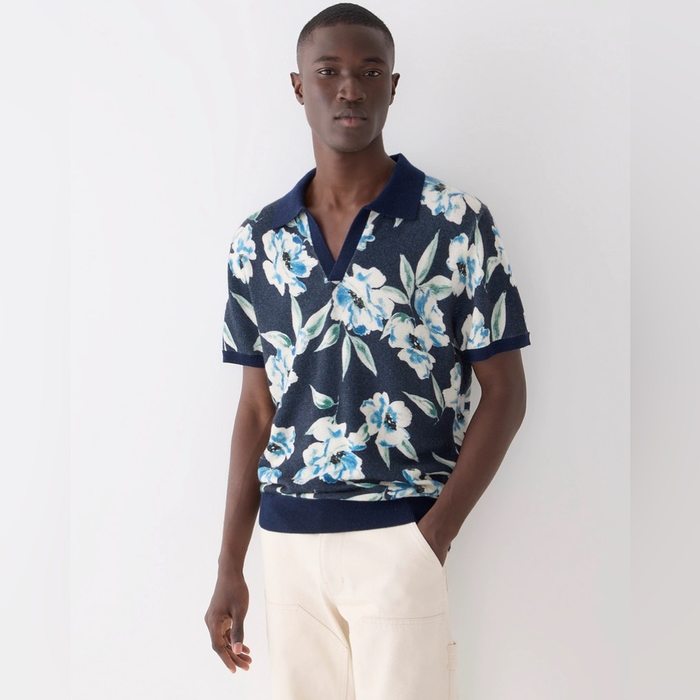 J. Crew Floral V-Neck Sweater - Navy and White